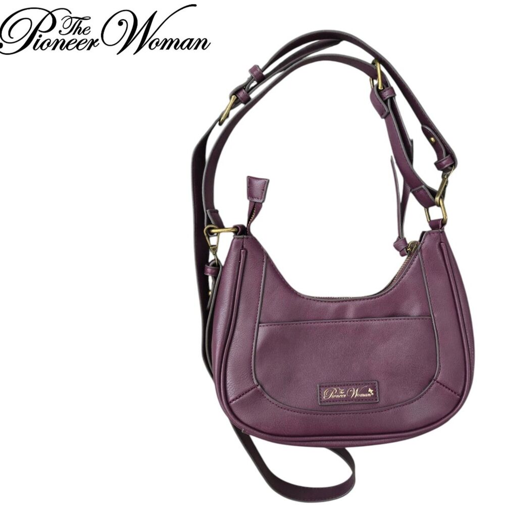 Pioneer Woman Plum Purple Hobo Bag Faux Leather Boho Western Crossbody EUC